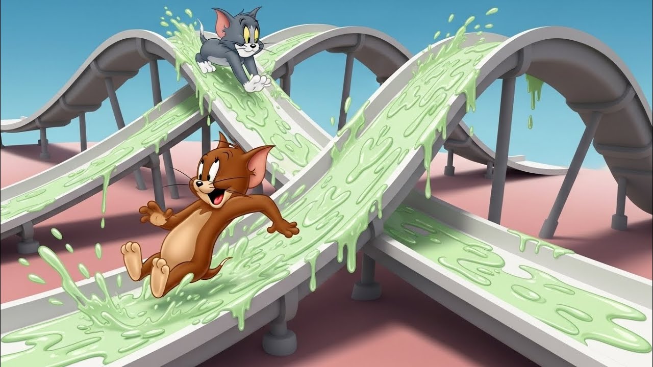 Tom and Jerry Slime Slide Surprise 🟢🛷 | Funny Slippery Adventure | Kids Cartoon