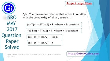 ISRO MAY 2017 Q14. The recurrence relation that arises in relation with the complexity of