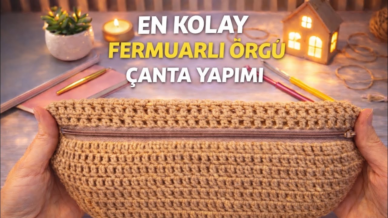 Herkes Yapabilir! En Kolay Fermuarlı Örgü Çanta Yapımı