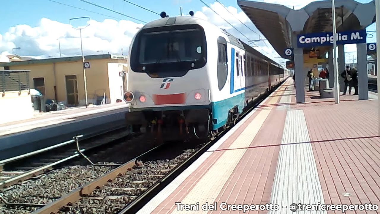Treno Intercity 657 con E402.124 + Semipilota UIC-Z1A XMPR - Arrivo e Partenza - Campiglia Marittima