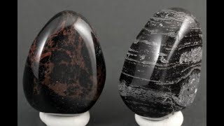 国産黒曜石 原石 磨き 2個セット90.8g / 和田峠産・十勝産 / Japanese Obsidian