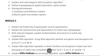 Cryptography and Network Security, Super important questions, BCS703, 22 scheme, 7th sem, CSE Stream