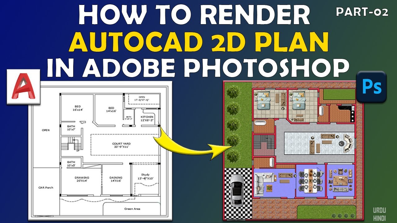 How to Render AutoCAD Floor Plan in Adobe Photoshop | Architectural ...