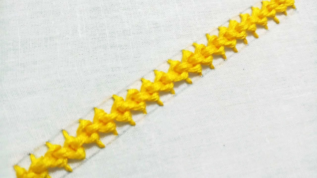 Hand embroidery tutorial of Raised Chain Stitch Band - YouTube