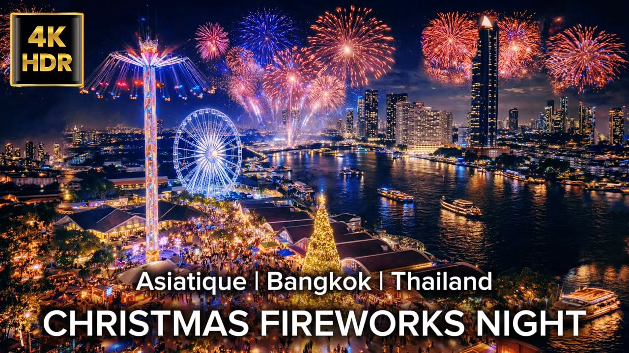🇹🇭 4K HDR | Christmas Fireworks at Asiatique The Riverfront | Bangkok ✨