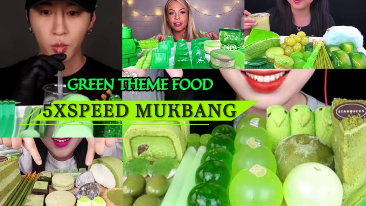 GREEN THEME FOOD | EATING 5XSPEED MUKBANG SOUNDS COMPILATION ...