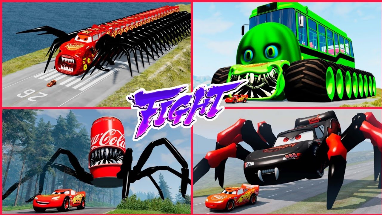 ULTIMATE CAR BATTLE! 🏎️ Giant Centipede McQueen vs Mega Titan Spiders