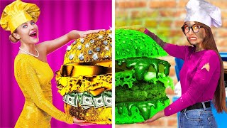 ZENGİN VE FAKİR YEMEK KAPIŞMASI 💵 10.000$'lık Altın Burger Yemek! Pahalı ve Ucuz Yemek 123GO! TRENDS