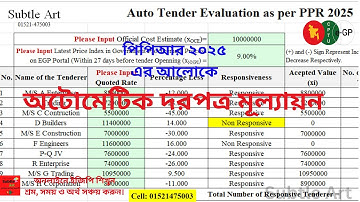 অটোমেটিক দরপত্র মূল্যায়ন। Automatic Tender Evaluation as per PPR 2025  eGP Tender by Subtle Art