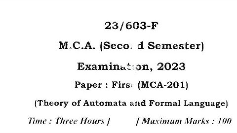 Theory of Automata and Formal Language । MCA (2nd Sem) 2023 Question Paper।।#vbspu #youtube#trending