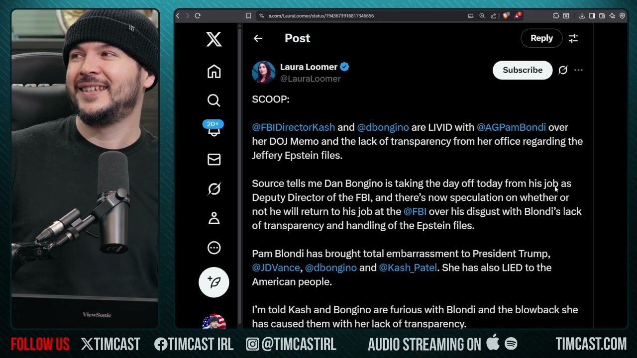 Dan Bongino MAY RESIGN FROM FBI, Loomer Scoop Says He's LIVID Over Epstein Case And Bondi | Tim Pool