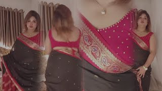 Tisha তশ Bigo Live Dance Stunning Black Saree With Red Blouse Hot & Elegant Performance