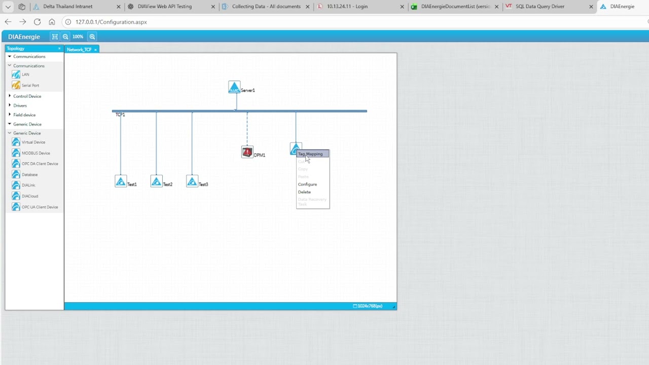 Real time data from DIAEnergie MS SQL server by using Databse Device