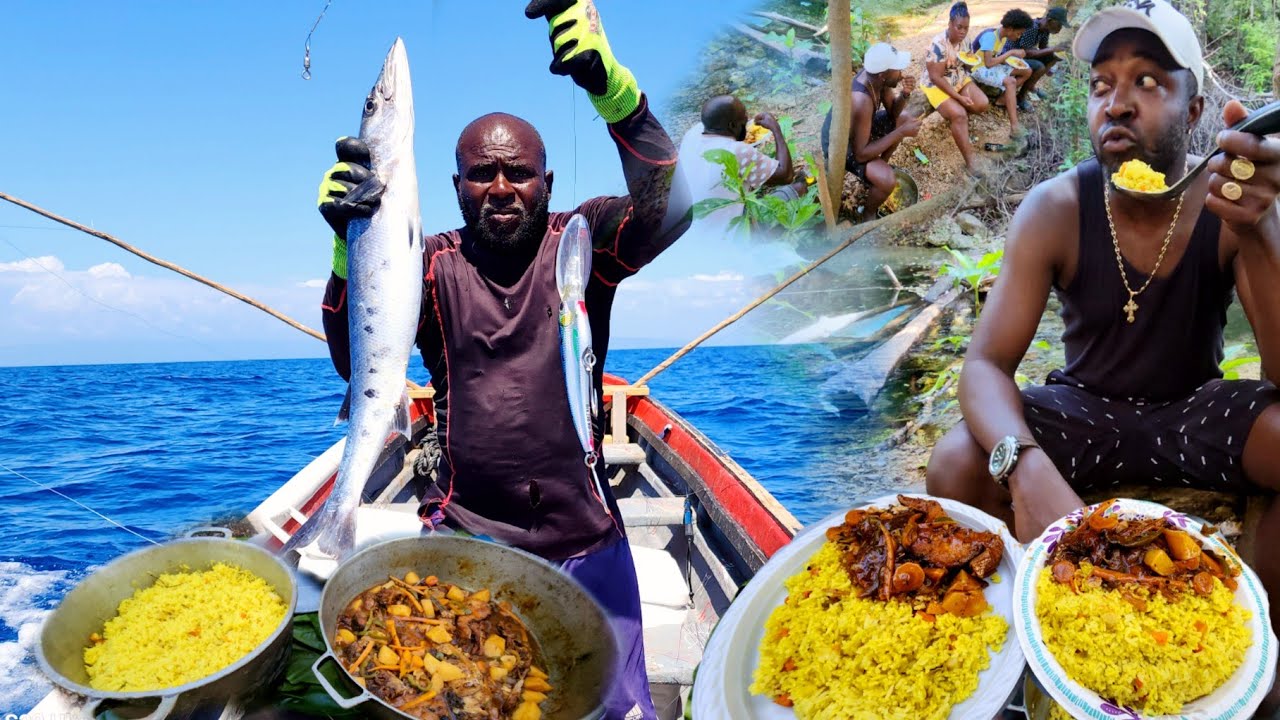 Beginners using Outrigger offshore in the middle of the deep to catch giant fish, Bush cookout......