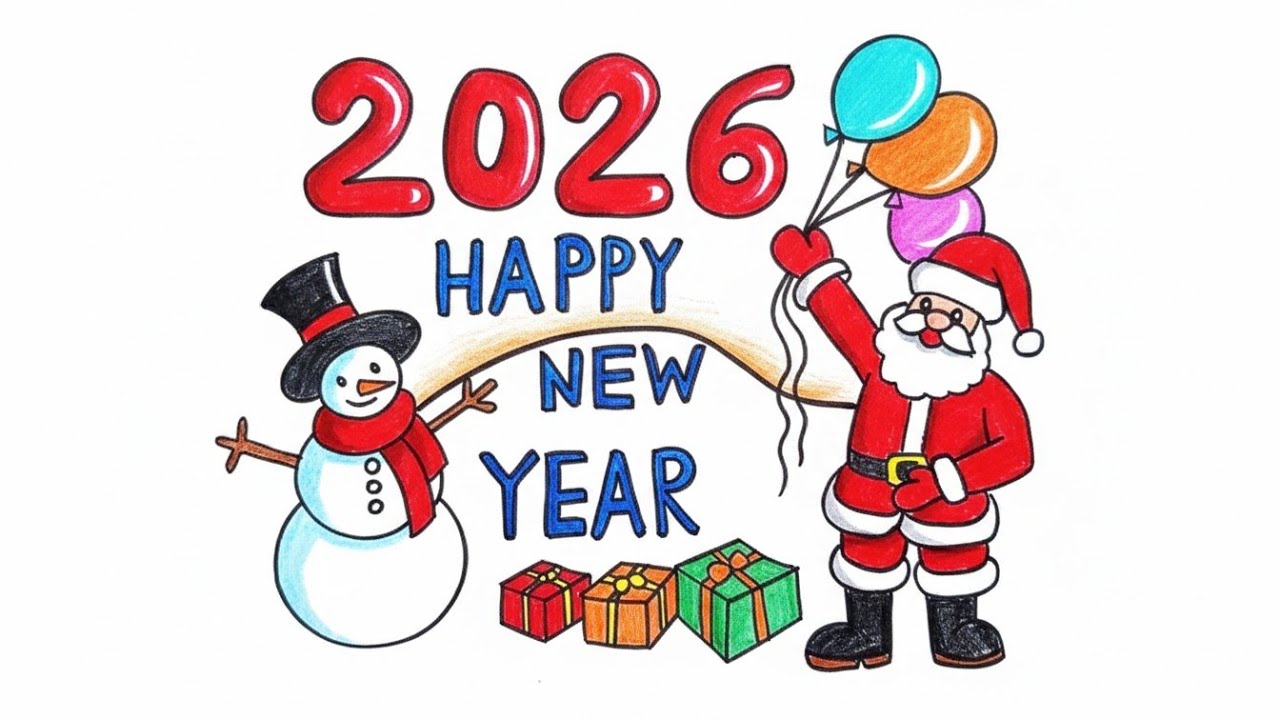 رسم عن رأس السنة الجديدة 2026 || رسم الكريسماس Happy new year 2026