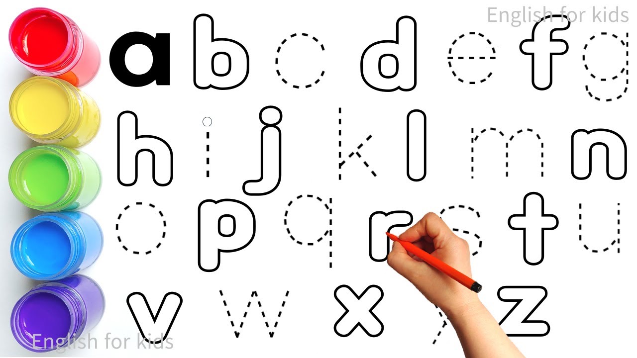 Alphabet, ABC song, abcd, a to z, Kids rhymes, collection for writing along dotted lines for toddler