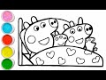 Peppa Pig with family Drawing, Painting and Coloring for Toddlers -Child Art