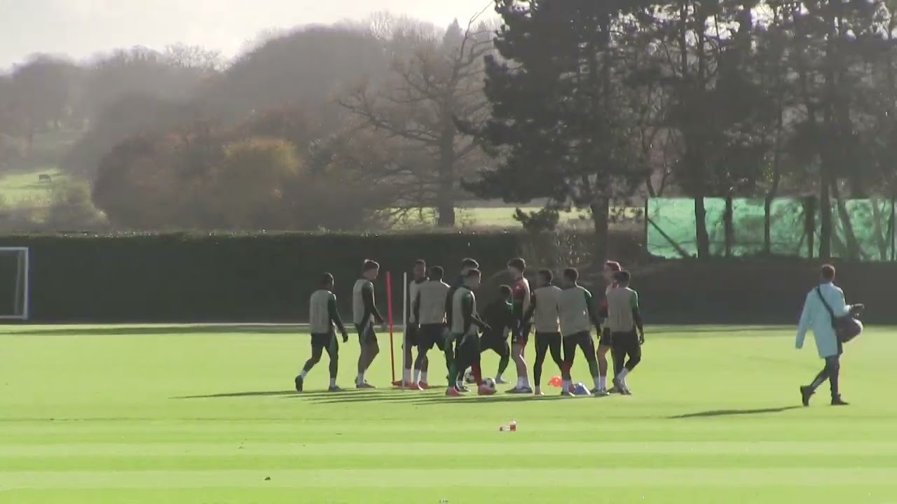 Arsenal first team train at the Sobha Realty Training Centre at London Colney.