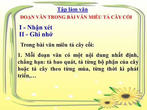 Lớp 4 - Tuần 23 - TLV: Đoạn văn trong bài văn miêu tả cây cối