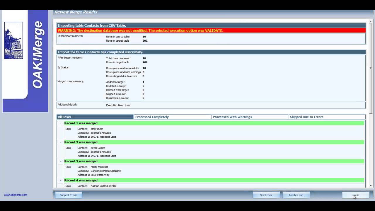OAK!Merge Utility can add and update data in ACT! - Software demo