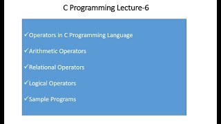 C Programming Lecture 6 , Operators Profile