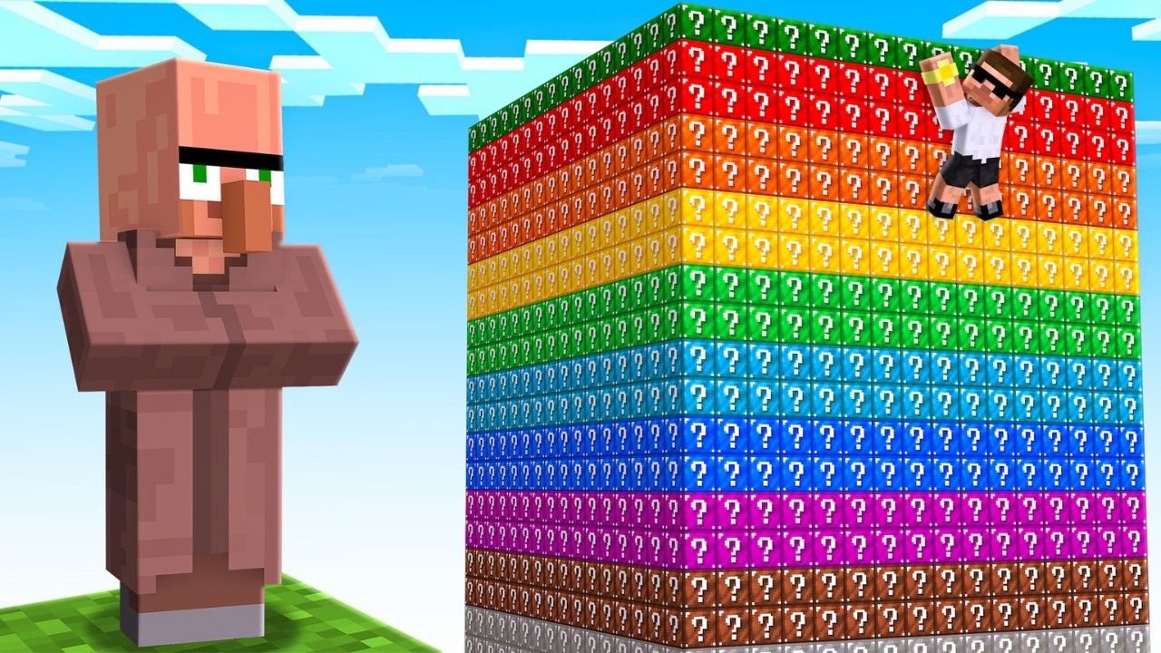 Mining 100 LAYERS in a LUCKY BLOCK CHUNK in Minecraft..