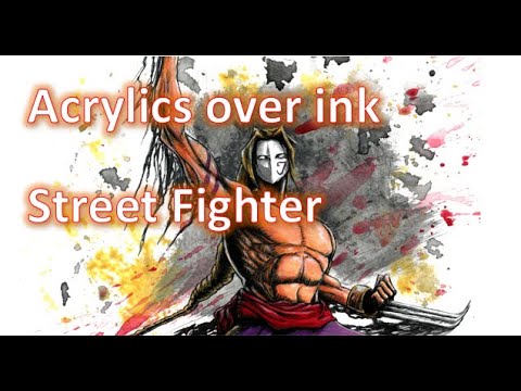 Vega from Street Fighter franchise, acrylics over ink, timelapse