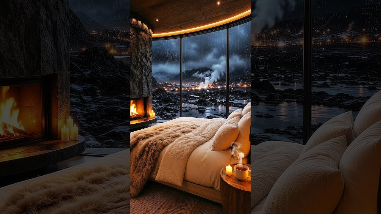 Heavy Rain Sounds for Sleep in an Iceland Glass Lo