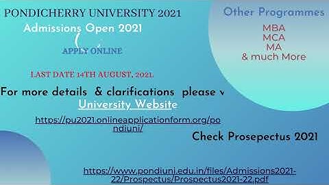 Admission notification Pondicherry University 2021
