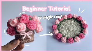 How to Crochet Flower Bouquet Coaster 🌷 | step by step for beginners