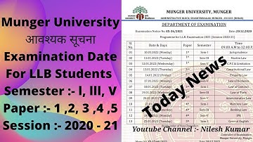 Munger University | L.L.B Examination Date 2021, Paper - 1,2,3,4,5 | Semester - 1,3,5 @NileshKumar1411
