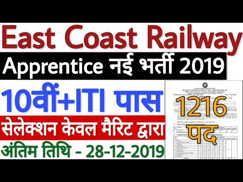 East Coast Railway Recruitment 2019 Apprentice 1216 Posts | ECR Railway Recruitment 2019 - All India