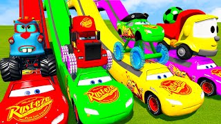 Long Cars vs Funny Cars and Big & Small: Mcqueen with Monster Truck Rescue Thomas Trains - BeamNG