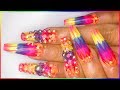 Psychedelic Glitch Nails w Backless AB Stones | Gel Marble Bling Nail Designs