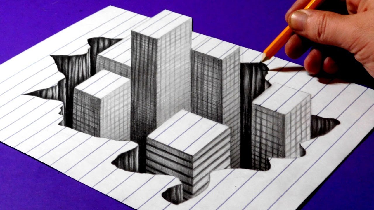 How to Draw 3D Buildings in a Hole - Trick Art Drawing