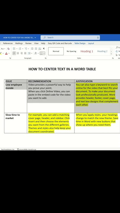 How to center text in a Word table #minhacademy #mswordtutorial - YouTube