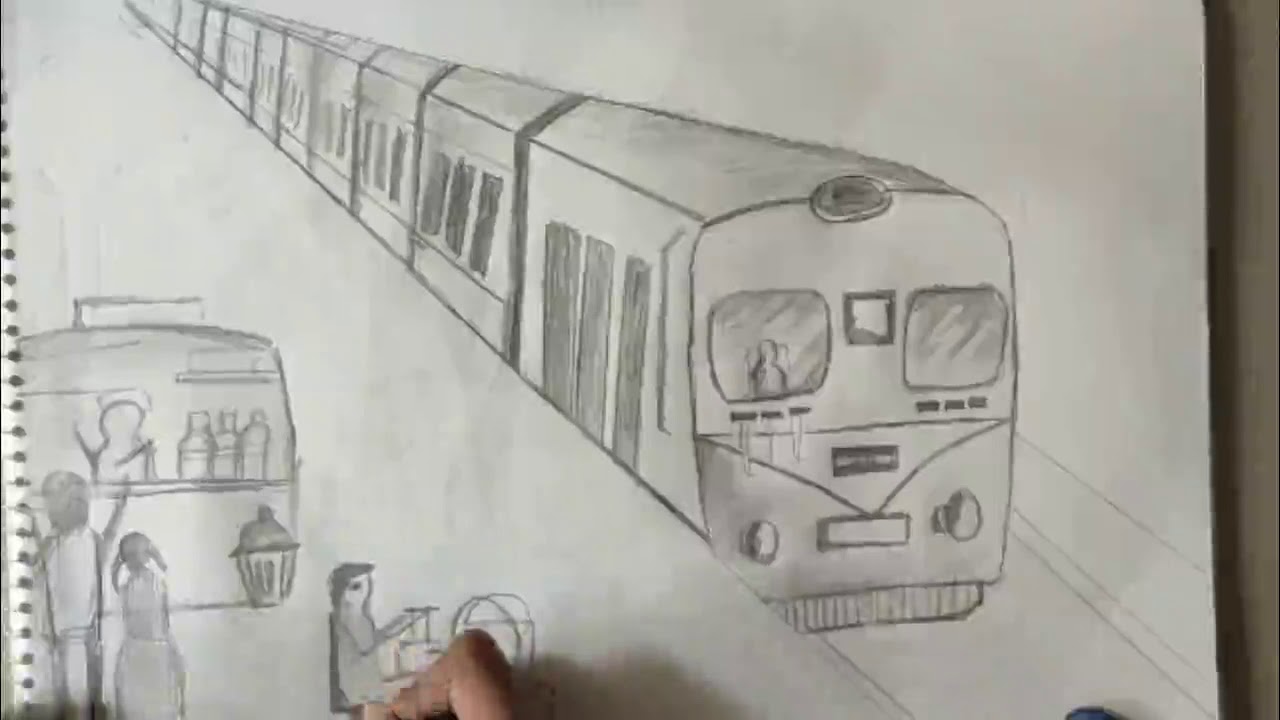 Railway Station Scene Drawing YouTube