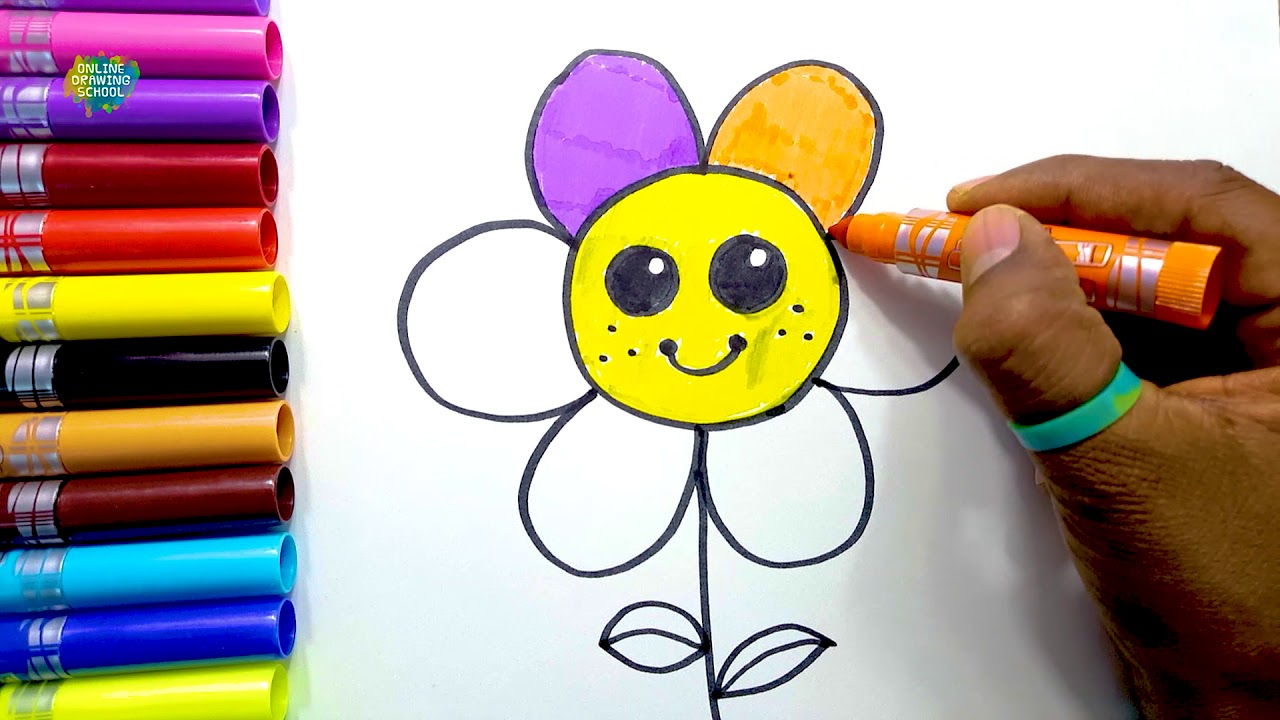 Drawing for children-draw and color cute flower-simple and easy basic