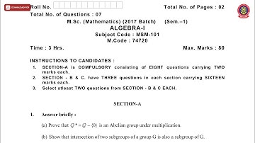 MSC MATHEMATICS 1ST SEM ALGEBRA 1ST MAY 2019 | PTU
