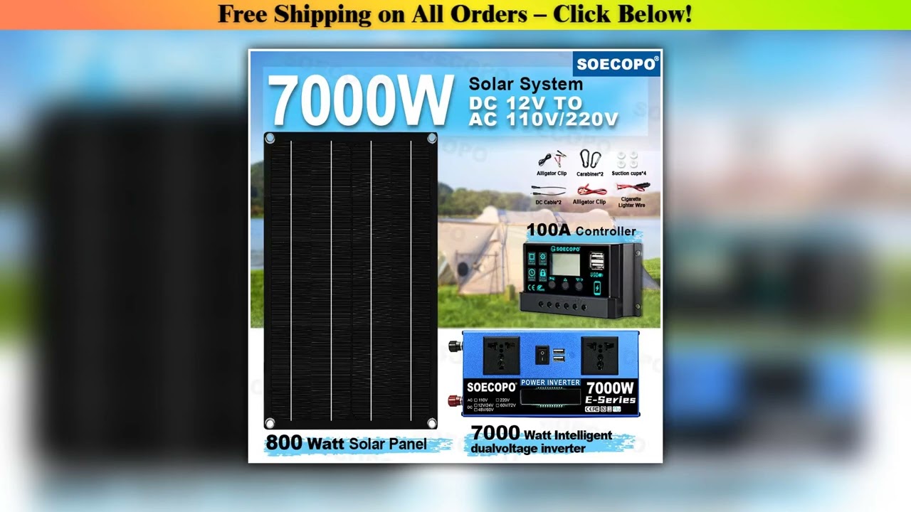 7000W Solar Power Kit 800W Panel+Inverter 12V/24V-110V/220V 100A Controller for Home/Camping/RV
