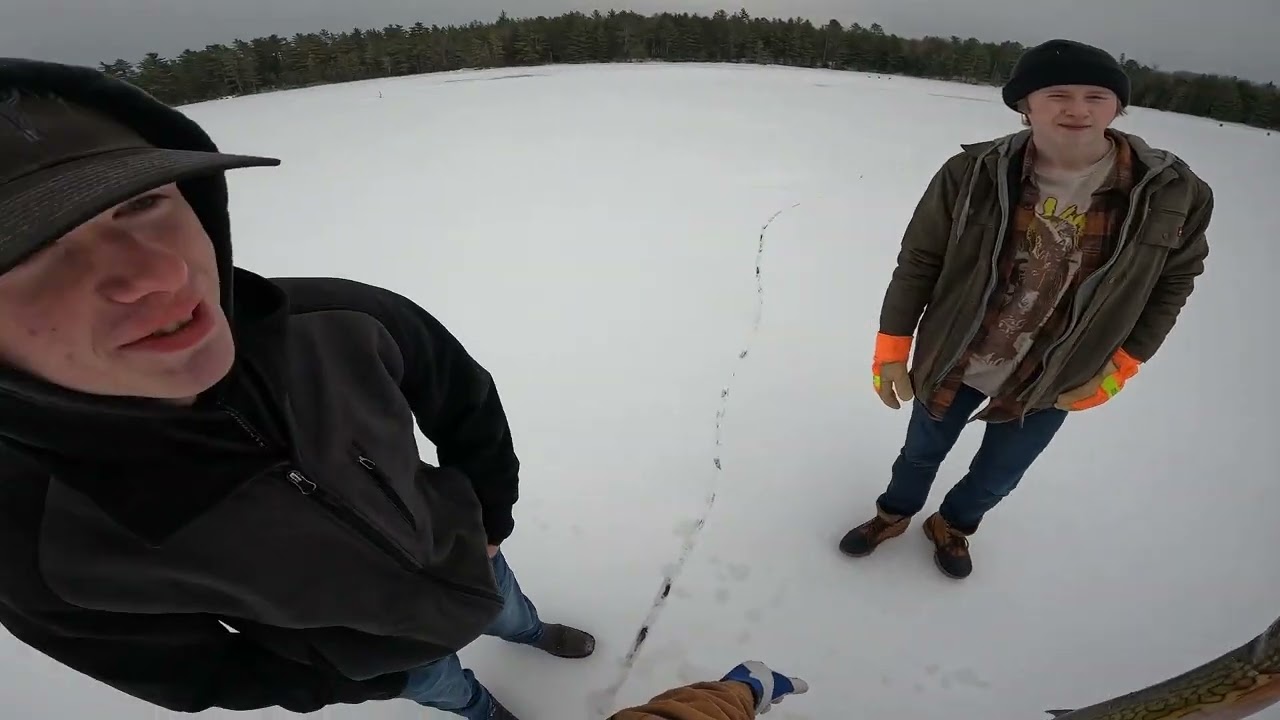 Ice Fishing For Big Eastern Maine Chain Pickerel In Back Woods Lake!!!!