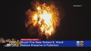 Evacuations were ordered as a brush fire in fullerton crept near
homes.