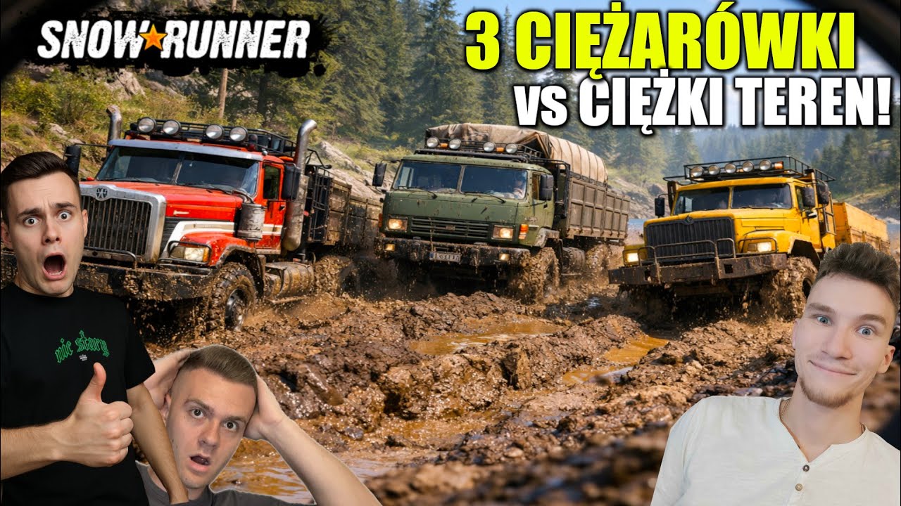 😅UPALAMY CIĘŻARÓWKI W OKROPNYM BŁOCIE!😨-PRZEPRAWA NA 3 ZESTAWY😂| SnowRunner Koliz / Dziejuś / Janina