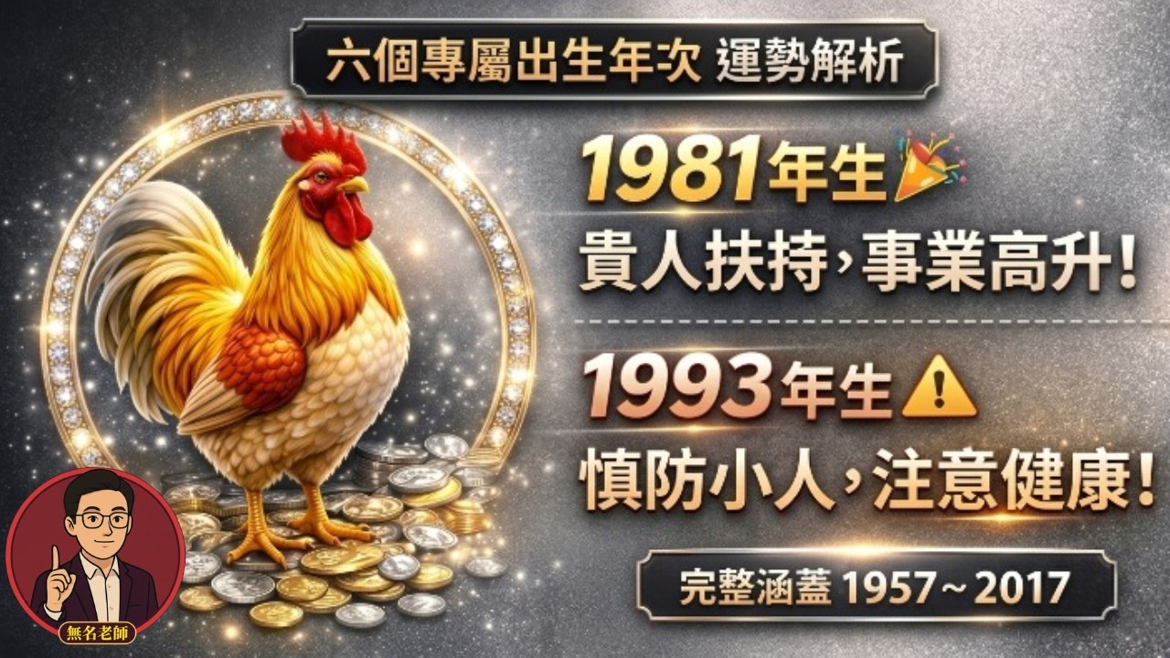 【🐔屬雞生肖，6個屬雞出生年次】1957｜1969｜1981｜1993｜2005｜2017 ，2026年該注意什麼？【2026丙午年生肖運程EP.16】👉@594sway｜搜尋：無名老師