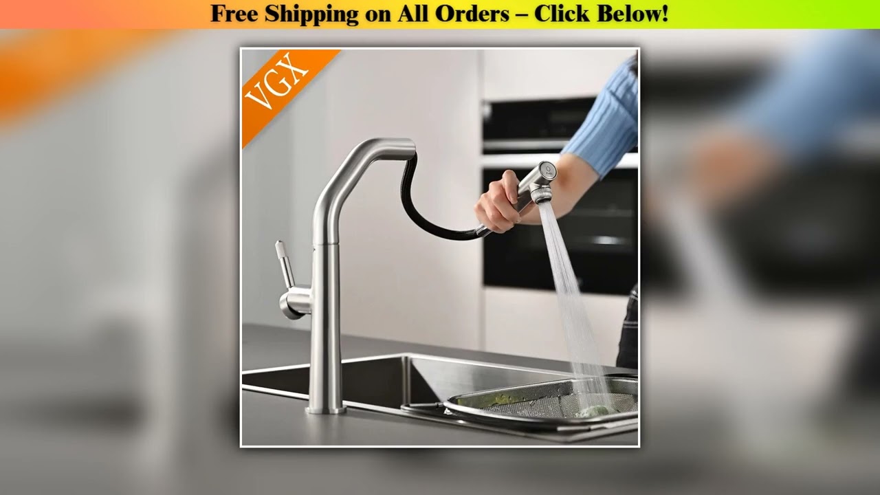 VGX Kitchen Faucet Dual Spout Pure Drinking Water Tap Pull Out Kitchen Sink Mixer Stainless Steel