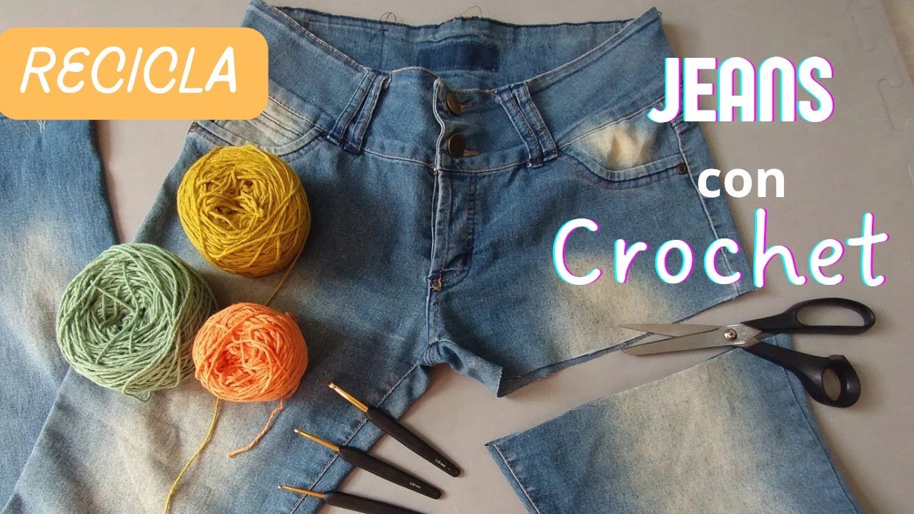 Переработайте старые брюки и превратите их в шорты с помощью вязания крючком!!! 🧶✨