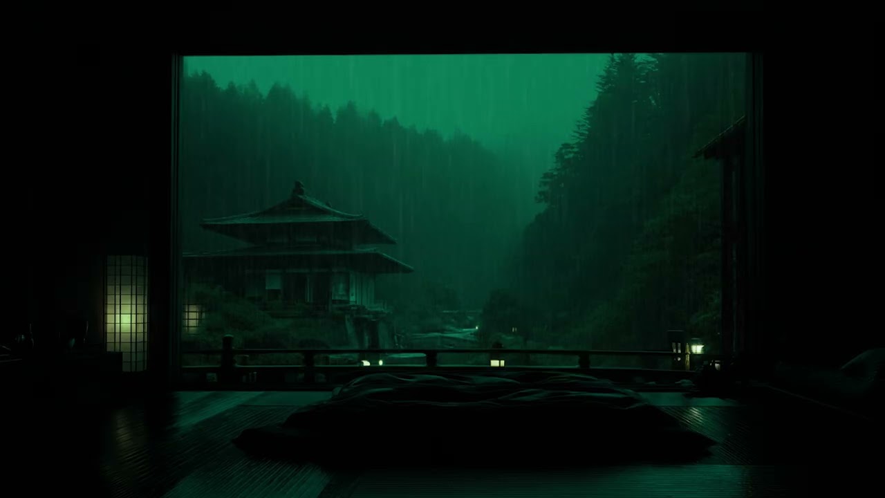 Japanese Spring Canal Rain 🌧️ (No Ads, Dark Bedroom) | Calm Night for Deep Sleep