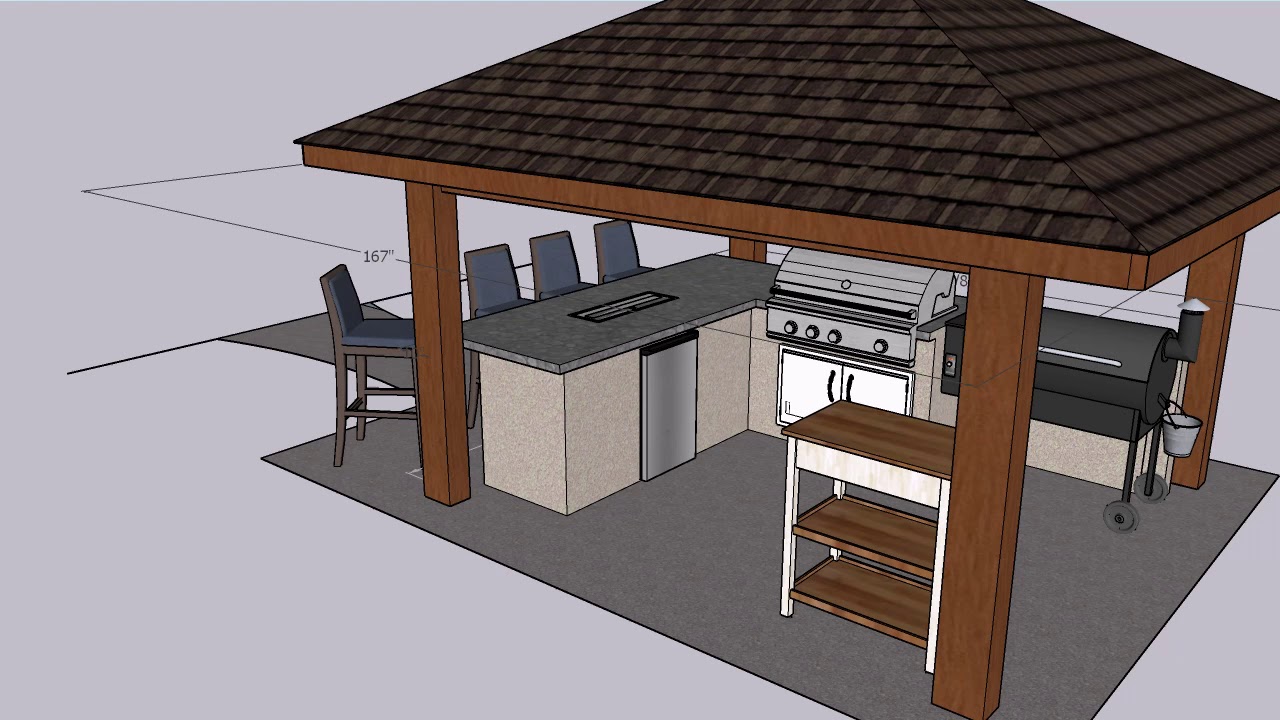 R.E. BBQ island with Hip Roof Pavilion - YouTube