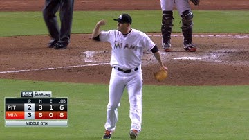 PIT@MIA: McGowan dets 5-4-3 double play to end threat