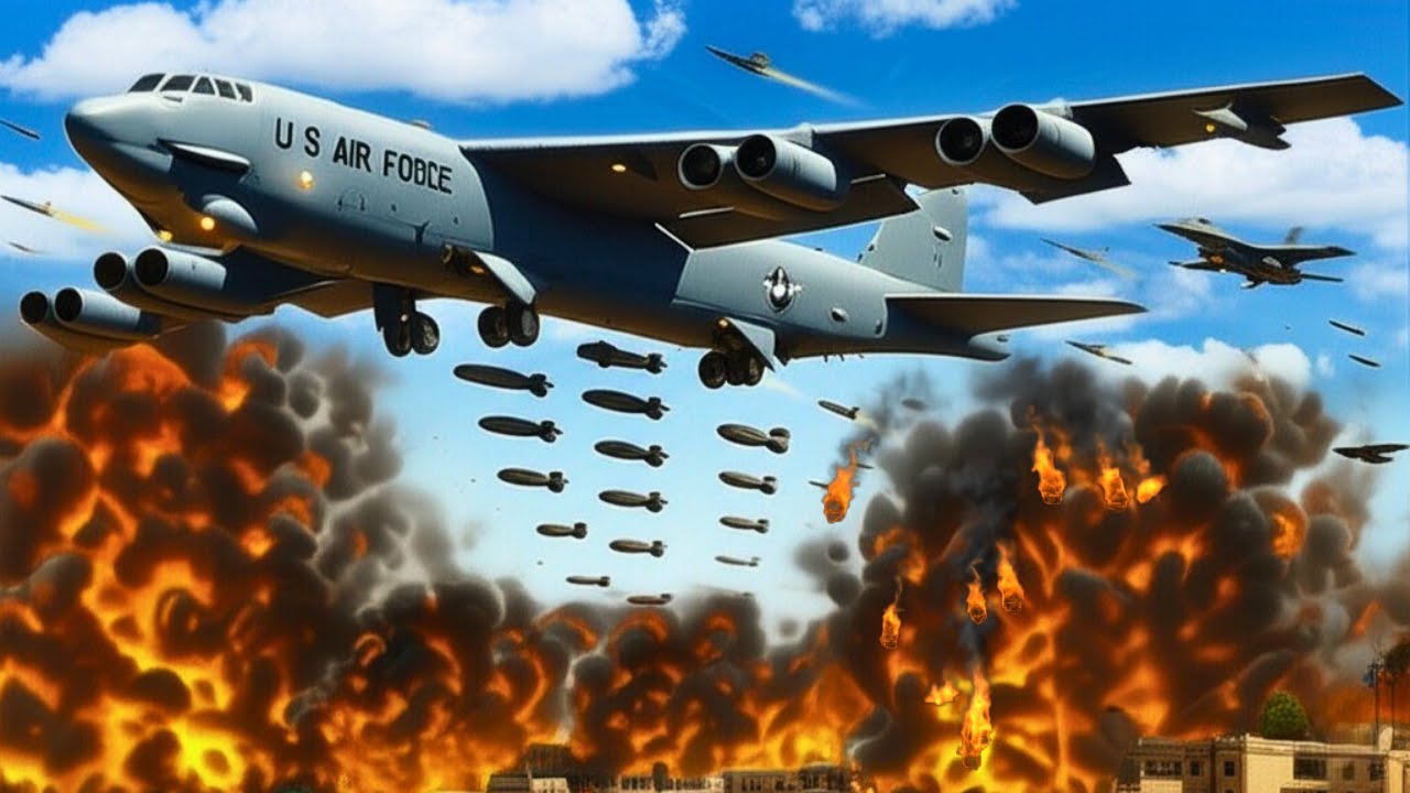 B-52 Bomber in Action: US Air Force Executes High-Precision Airstrike on Enemy Stronghold!